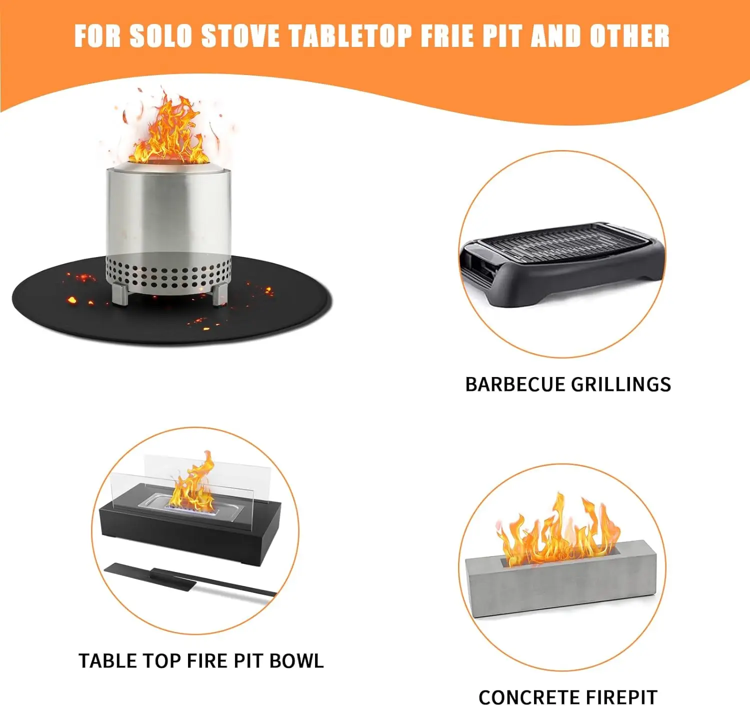 20 36 48 Inch Round Aluminum Silicone Fiberglass Heat Resistant Non Stick Outdoor Fireproof Fire Blanket Grill Fire Pit Mat