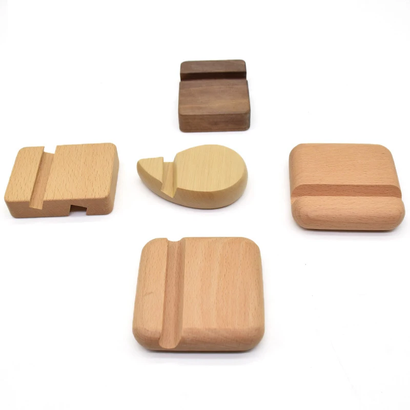 Wooden phone holder Beech square base bracket mobile phone bracket accessories lazy mobile phone holder Desktop stand