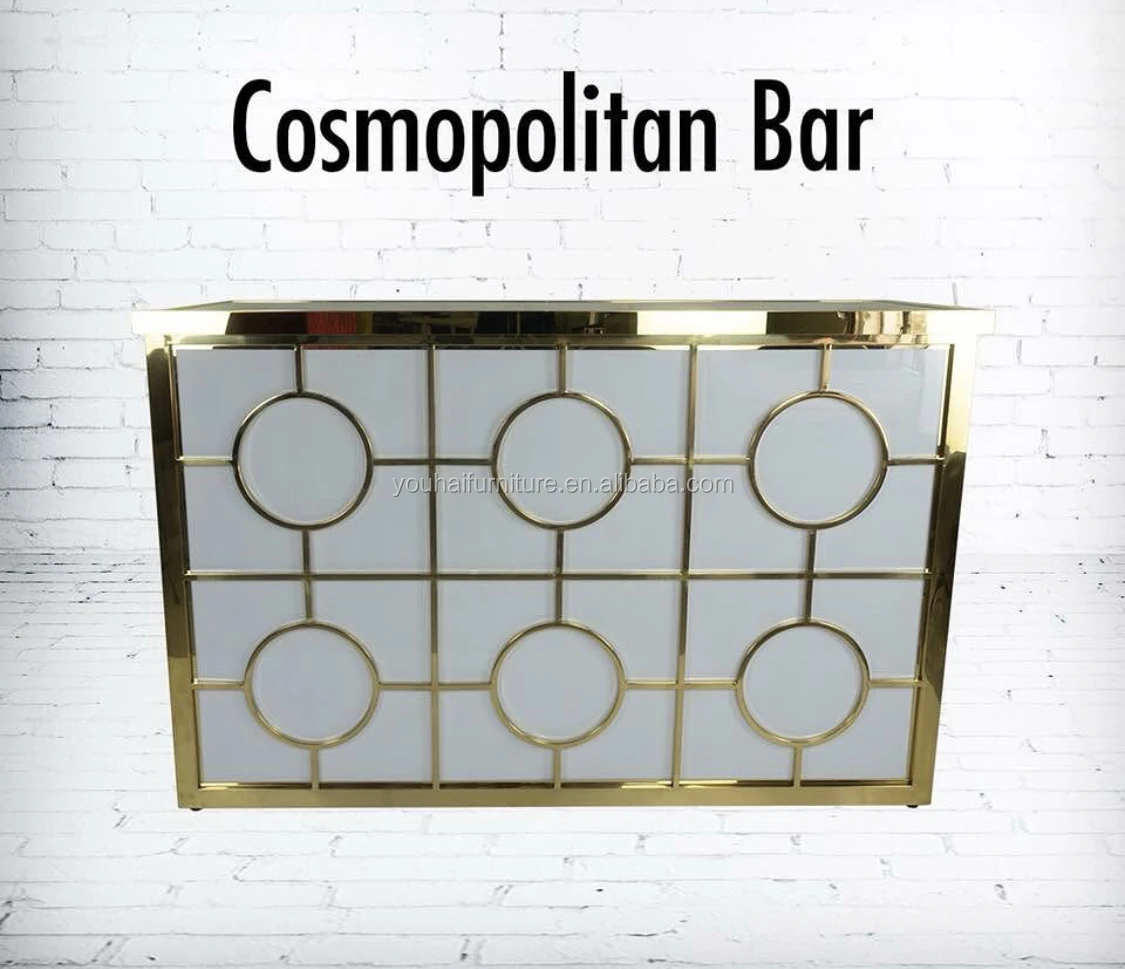 Wedding furniture stainless steel frame glass top led bar counter for sale