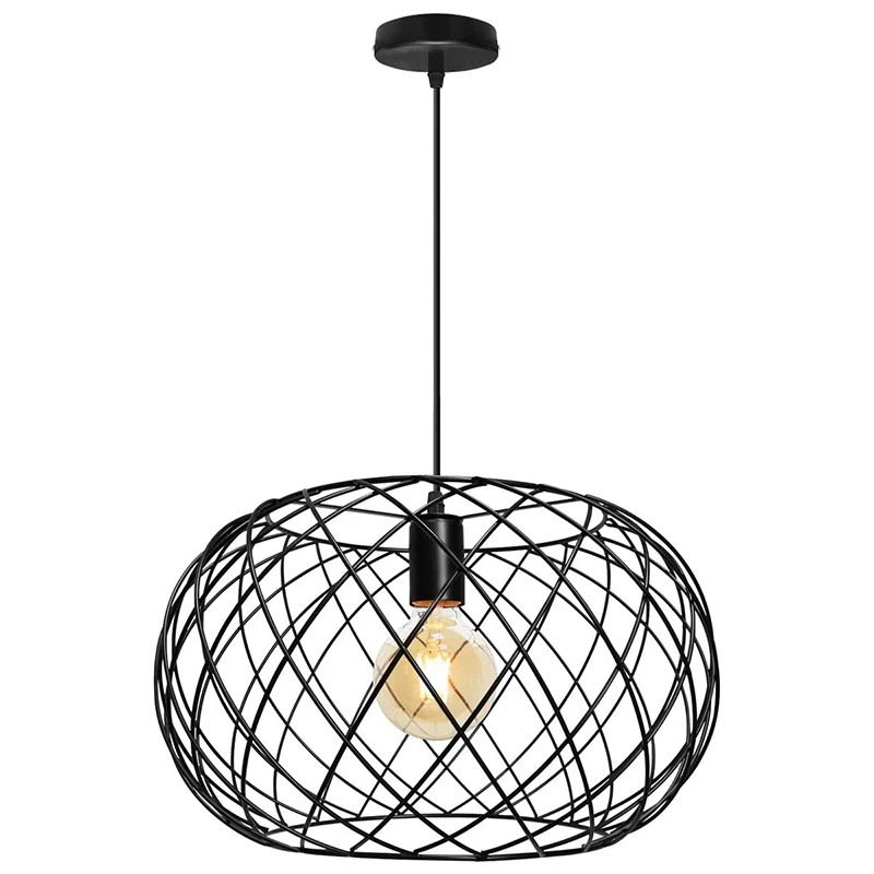 
Wire Cage Globe Pendant Light Black Metal Retro Industrial Ceiling Lamp Shade 