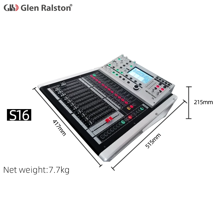 Glen Ralston S16 Professional Mixer 16 Channel  digital mixing console with Reverb Effect stage USB