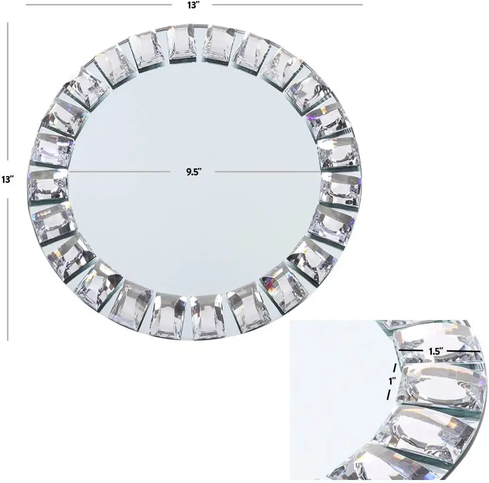 Wholesale custom logo color packing Mirror Charger Plates  13inch Silver Mirrored Glass Charger Plates Place Settings Rental