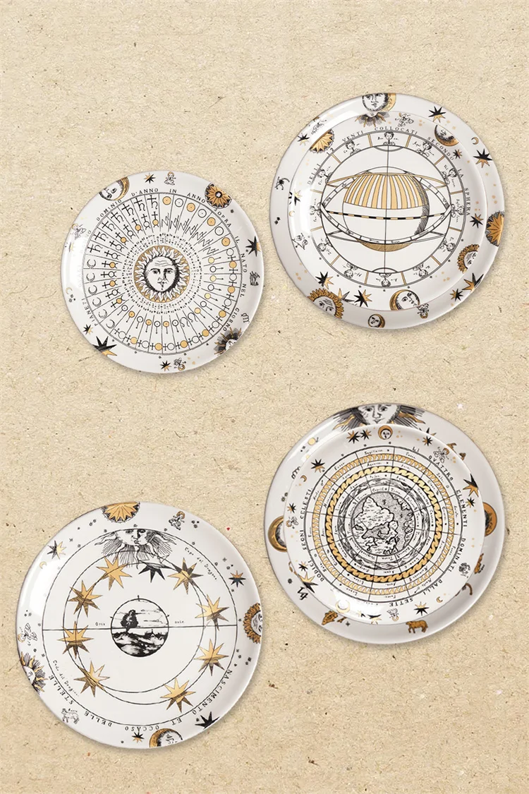 ZC European style Italian sun decorated bone china plate ceramic art modern personalized dinnerware sets