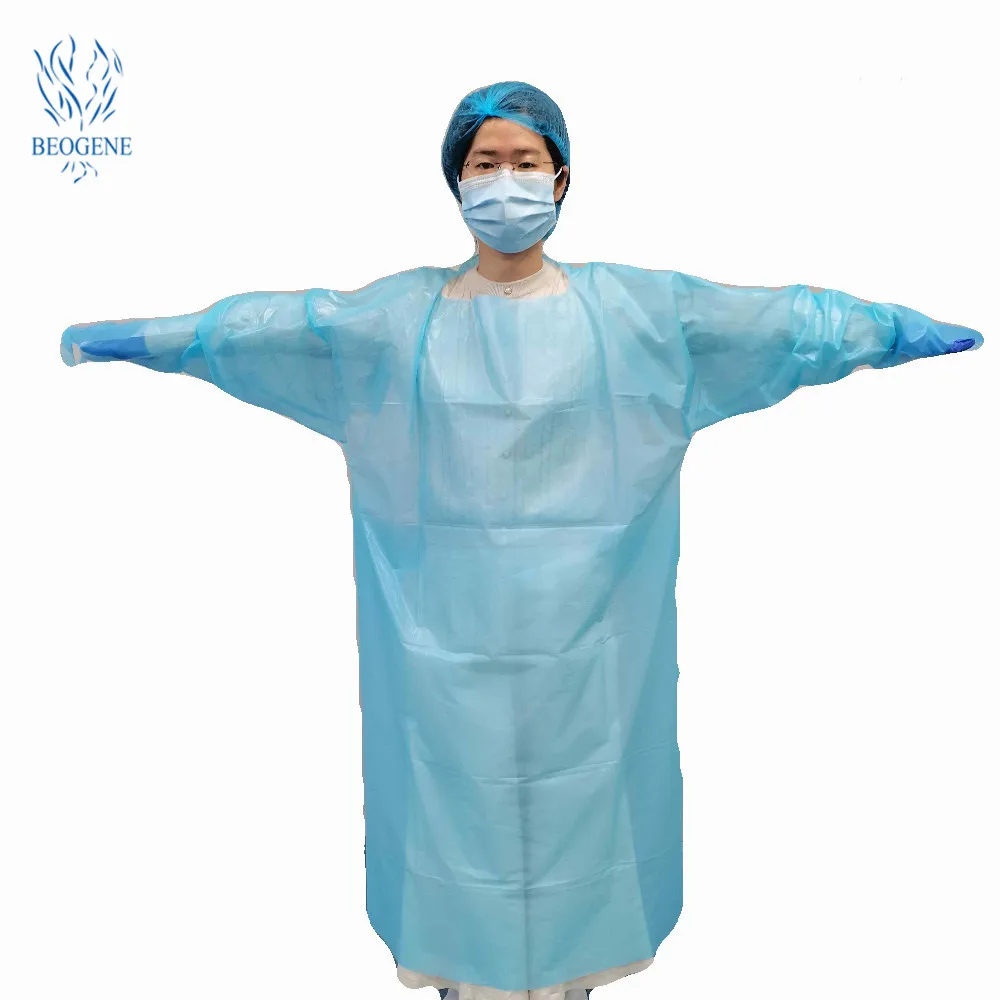 
Nucleic Acid Testing Gear Level 1 Disposable Blue CPE Isolation Gowns BEOGENE BA0019 CN;GUA Water Proof,dustproof 