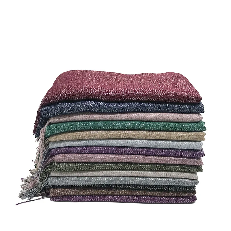 Malaysia new fashion silver silk glossy pure color with fringed ladies scarf can be capped shawl