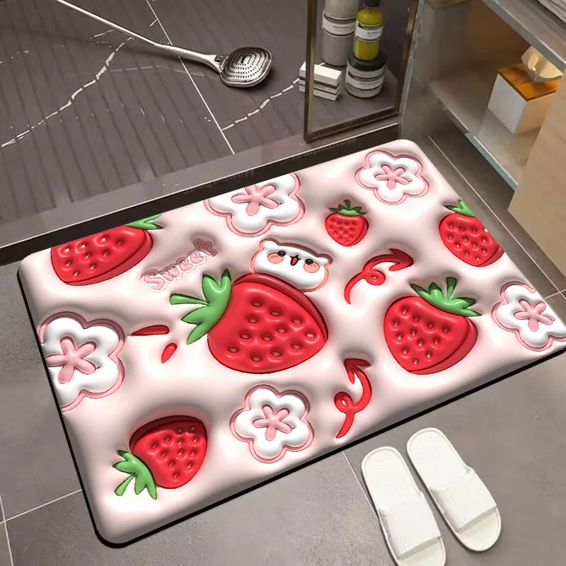 Newest Fruit Printed Home Bathroom Mat Non-slip Pebble Carpets Absorbent Lavatory Bedroom Floor Toilet Mat