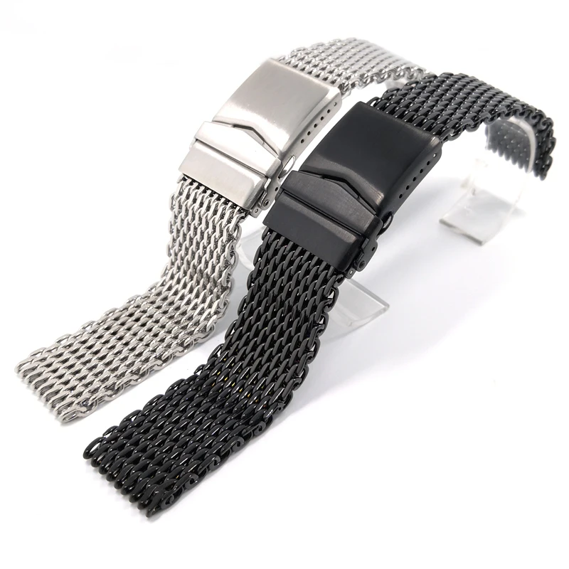 luxury shark mesh 18 20 22mm 316L buckle metal stainless steel watch band watch strap