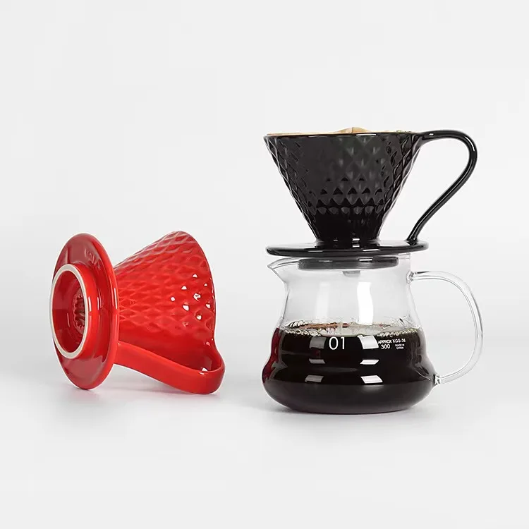 New product Hot Selling High Quality Drip Coffee Colorful Ceramic V Shaped Coffee Brewer Dripper with Cup Stand