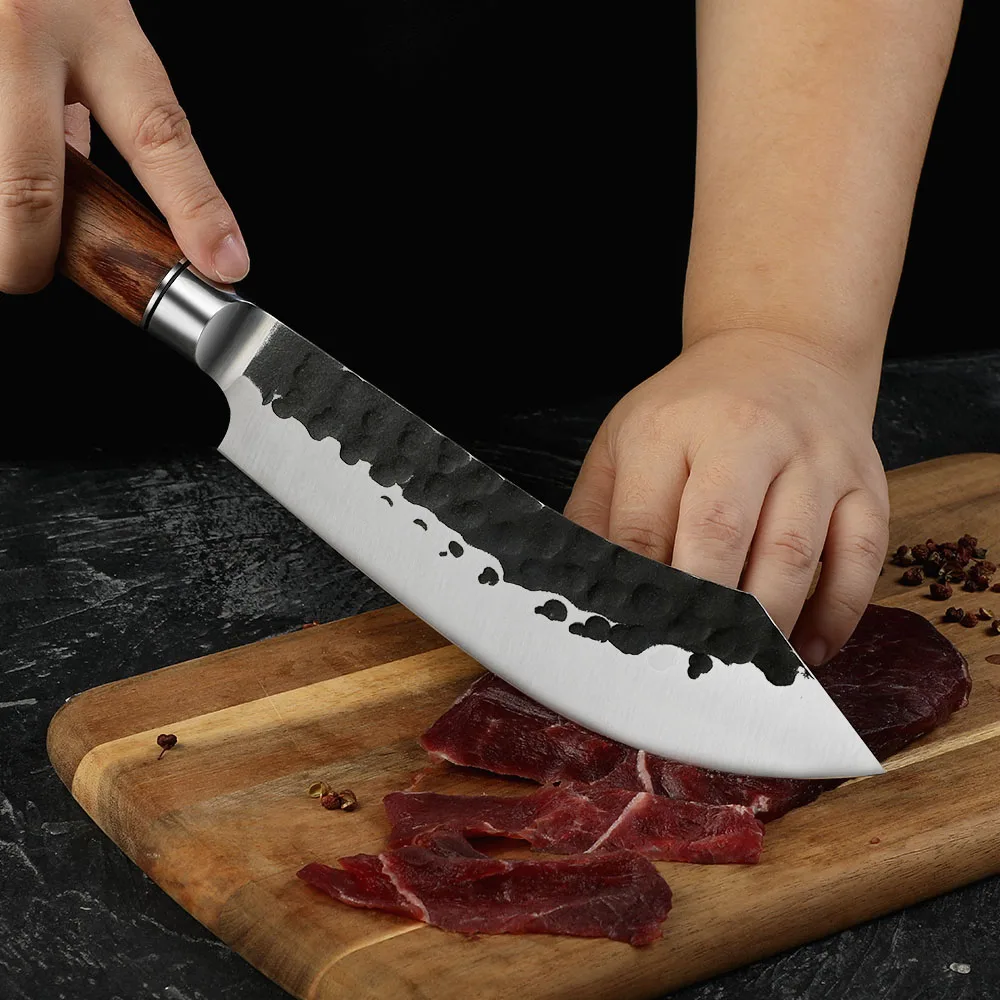 7 Inch High-carbon Steel Rose Wood Handle Kitchen Knives Hand Forged Butcher Knife