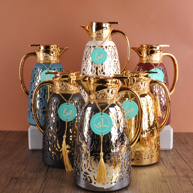 1 Liter Pink Glass Inner Hot Water Flask Insulated Thermos Tea Dallah Vacuum Arabic Coffee Pot