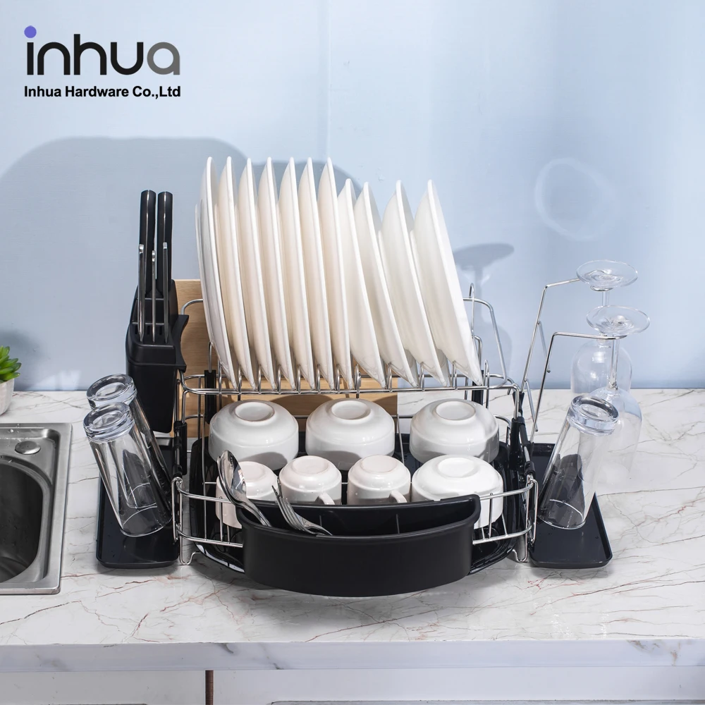 
Factory direct kitchen double layer 304 stainless steel storage rack dish drain drying rack large capacity 