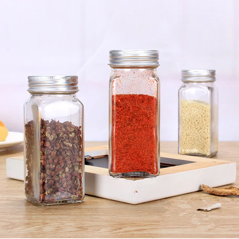 Wholesale 120ml Glass Salt Pepper Seasoning Jar 4oz Square Spice Glass Container Bottle spice jars