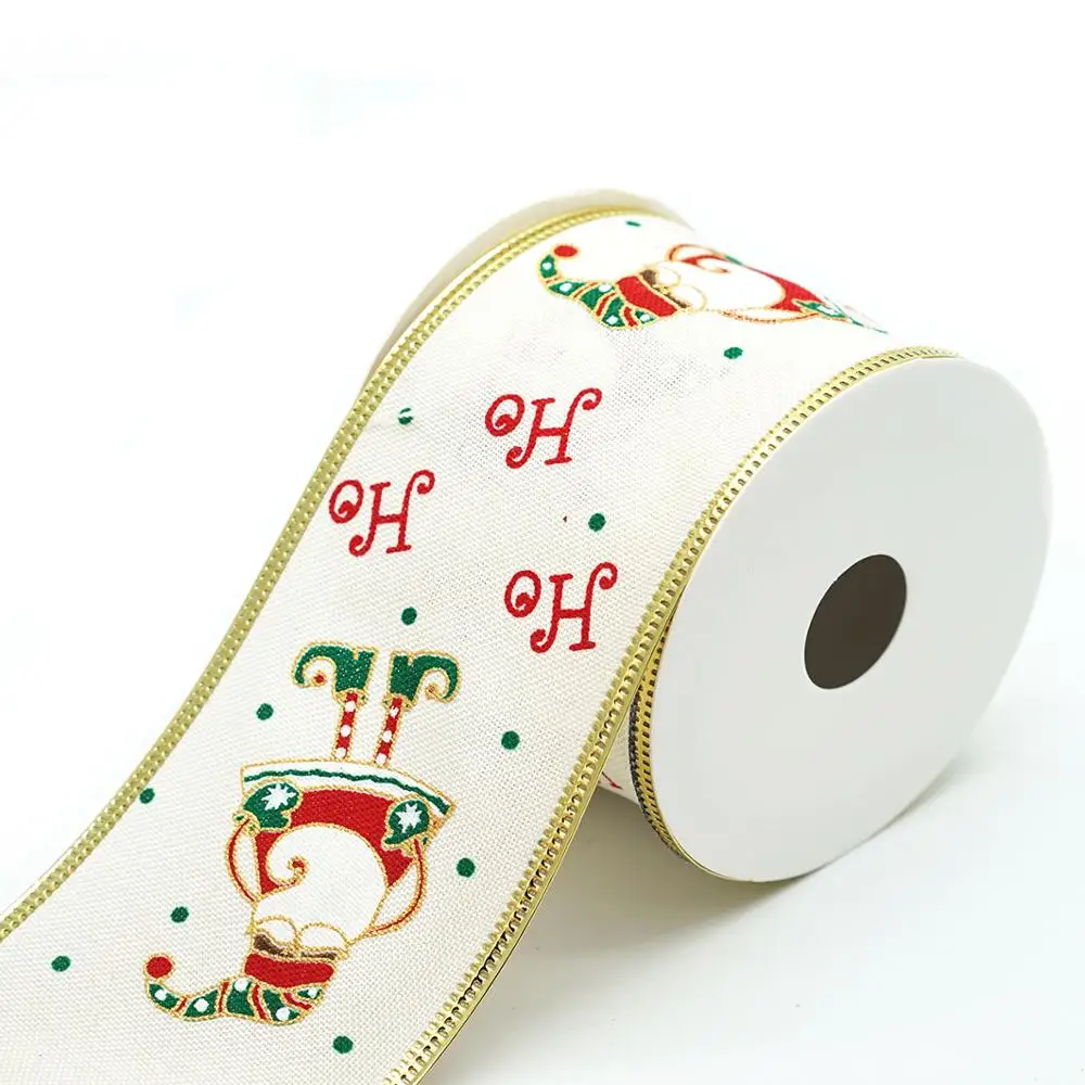 Christmas Father Wide Decoration Wired Gift Jute Ribbon Bow