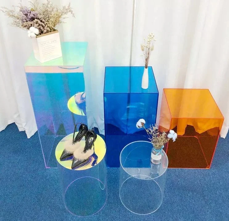 Custom acrylic clear square wedding plinths wedding pedestal cylinders pillar acrylic display cube stand shop or party