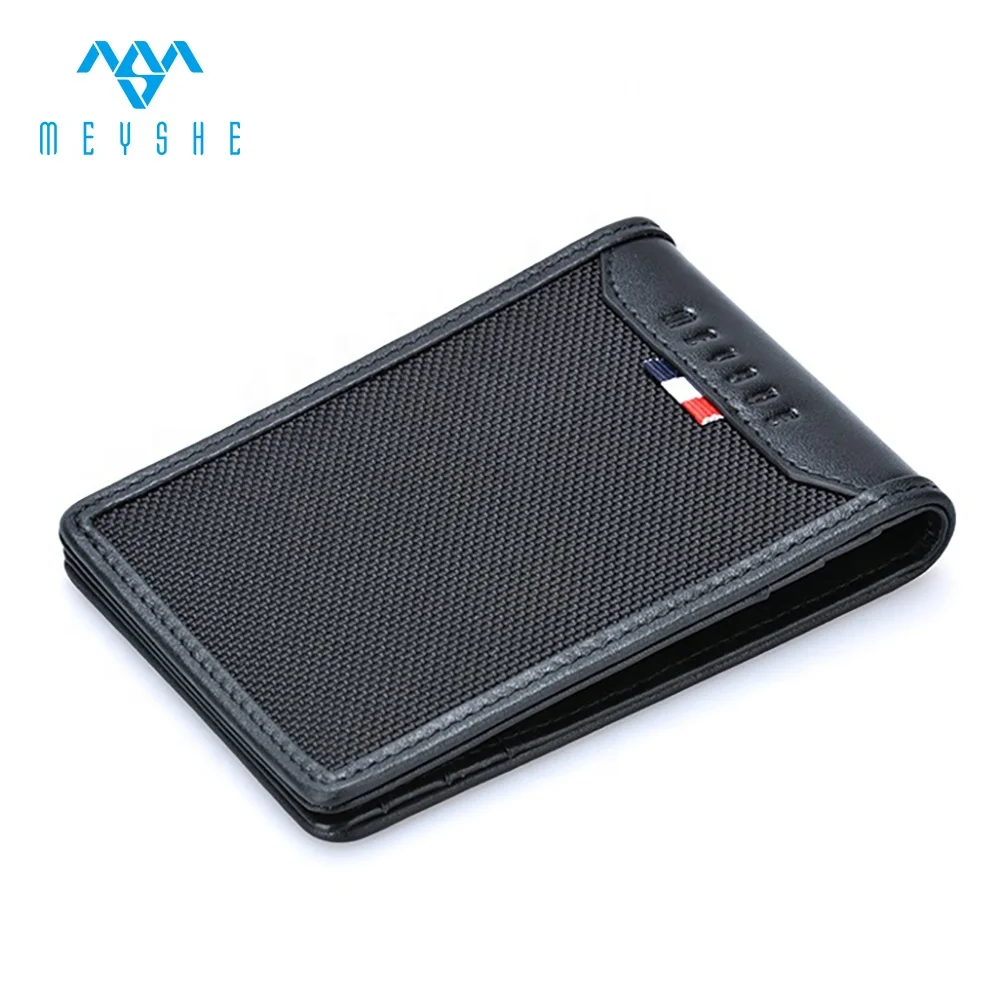 2019 hot sale black ballistic nylon genuine leather rfid custom slim money clip
