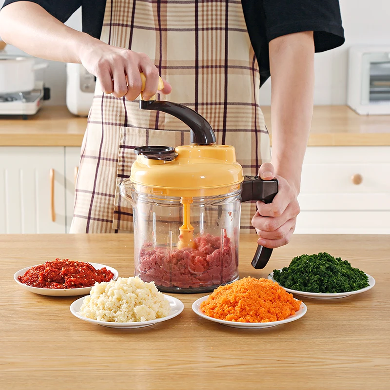 plastic multifunctional manual drainer masher stainless steel food meat vegetable rotating grinder chopper cutter for kitchen