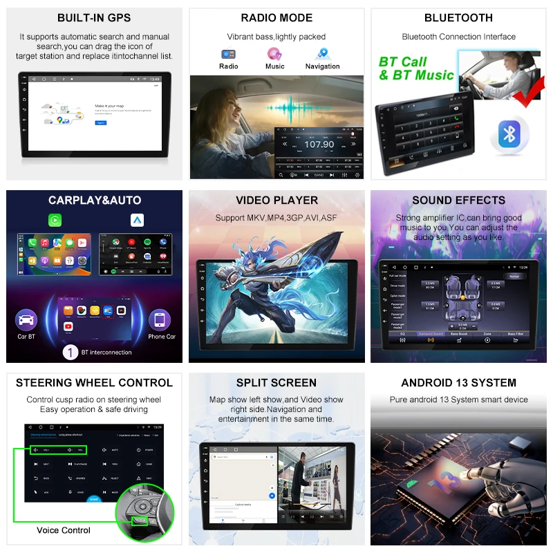 9 Inch Universal Android 12 Autoradios Touch Screen Stereo Carplay & Android Auto Car Radio Multimedia Player For KIA Rio2