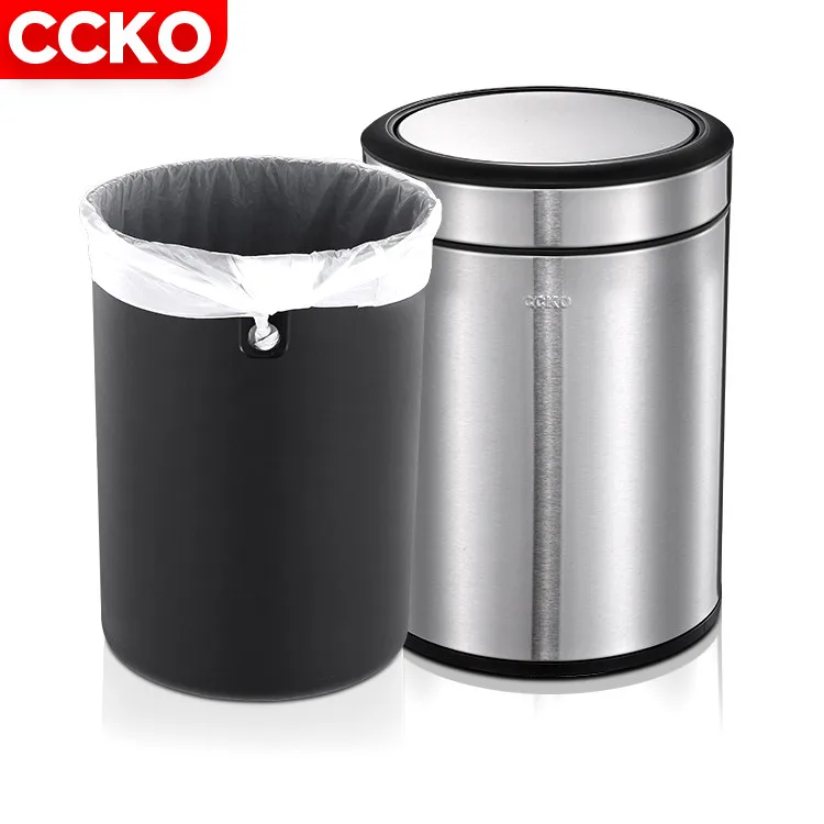 CCKO CK9907 6L/8L toilet office kitchen garbage can dust bin swing dustbin waste bin rubbish bin stainless steel trash can