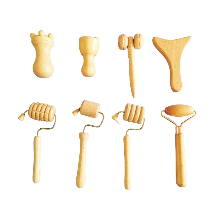 8pcs  Other Massage Products  Facial Mini Sculpting Tools Wood Therapy Face Massage Roller Sets Wooden Facial Therapy Kits