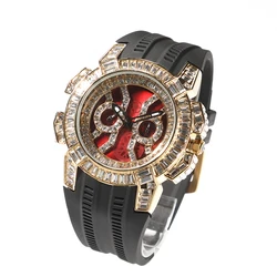 2022 Hip Hop Square CZ Stone Watches Luxury Designer Black White Blue Band Red Face Watch For Women Man