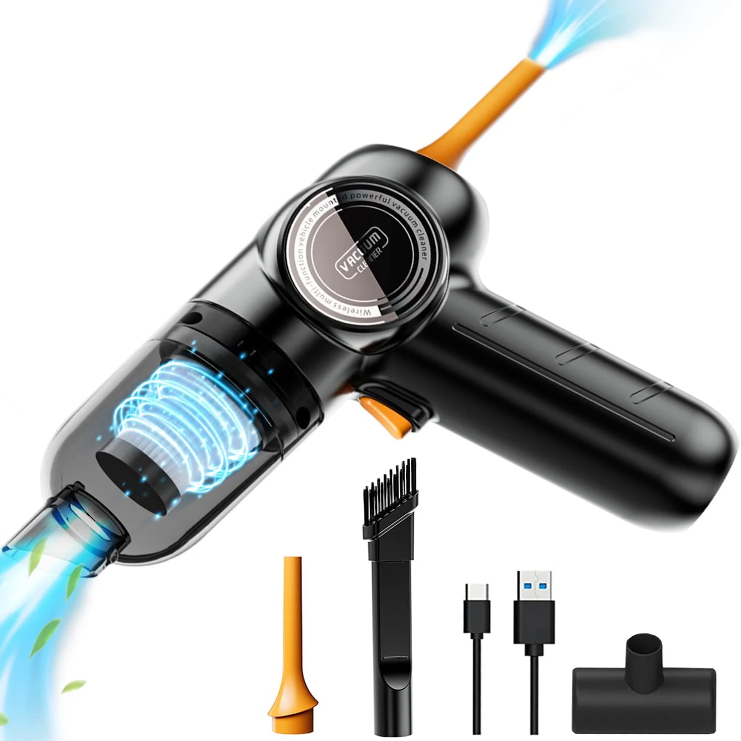 2 In 1 Small Portable USB Charging Strong Suction Wireless Electric Handheld Vacuum Cleaner For Car With Air Pump Duster Blower