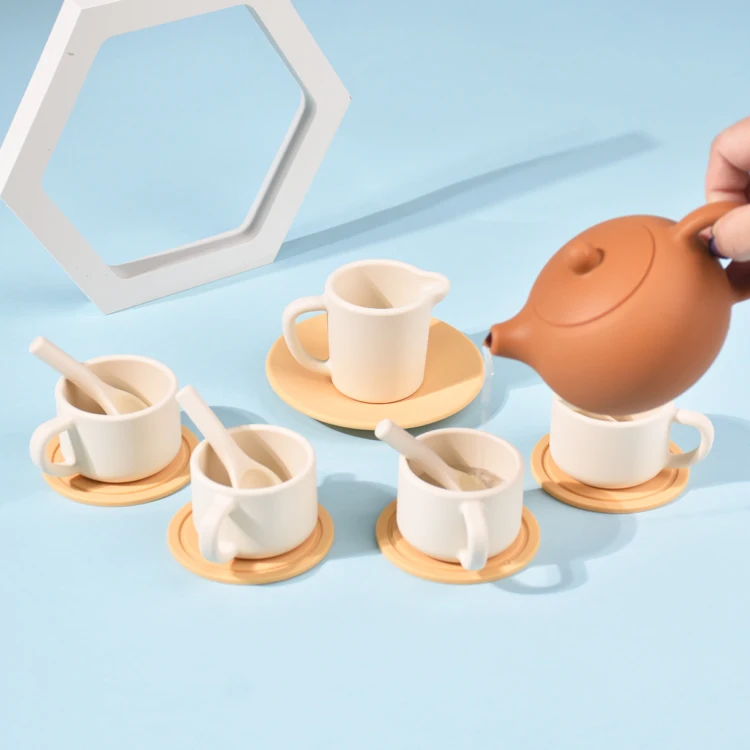 Factory  New Arrival 9-Piece 15Pcs Set Kids Afternoon-Tea Silicone Baby Toy Teapot Dessert Unisex Ready To Ship