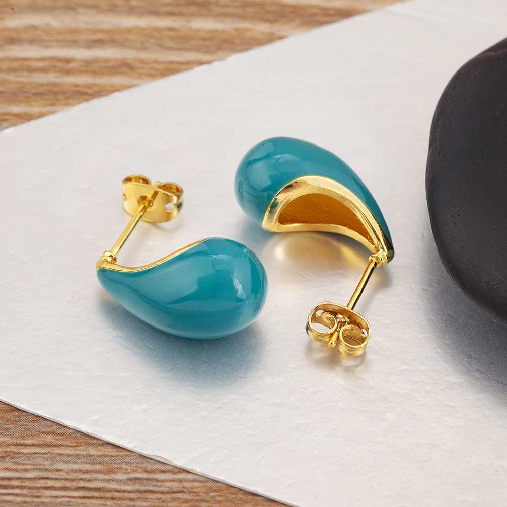 QIKU Vintage Waterdrop Stud Earrings Punk Design 5 Colors Oil Droplet Women Fashion Jewelry Accessories Wholesale Dropshipping