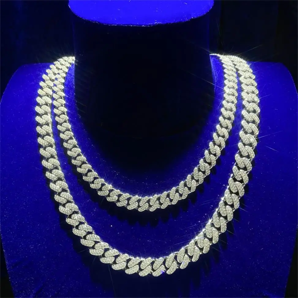 Hip Hop Rappers Jewelry 16mm 14K 18k White Gold Plated 925 Sterling Silver Vvs Moissanite CZ Diamond Iced Out Cuban Link Chain