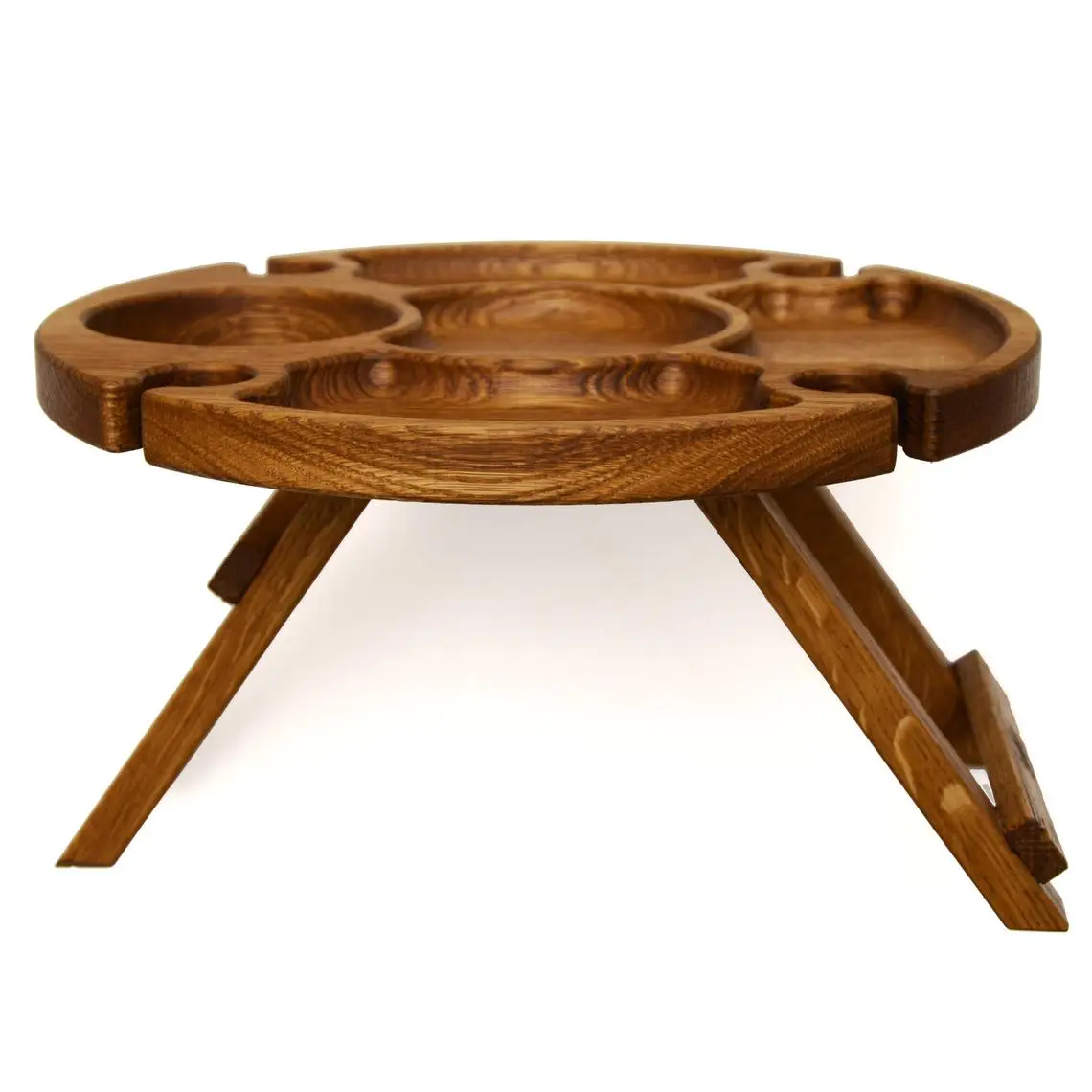 Modern Design Soli Oak Wood Portable Folding Picnic Table for Outdoor and Kitchen Use with Glass Holder