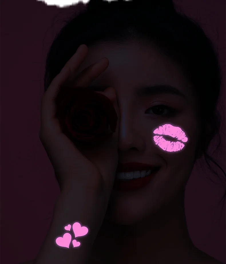 Cosmetic skin safe temporary body art fluorescence tattoo sticker Coolk designs glow tattoo Under UV light Neon tattoos
