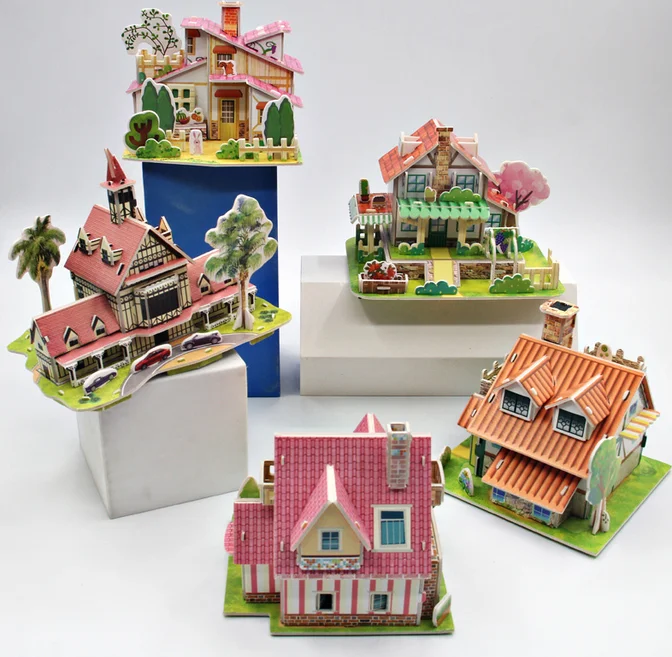 3D puzzle handmade house model paper puzzle toys for children