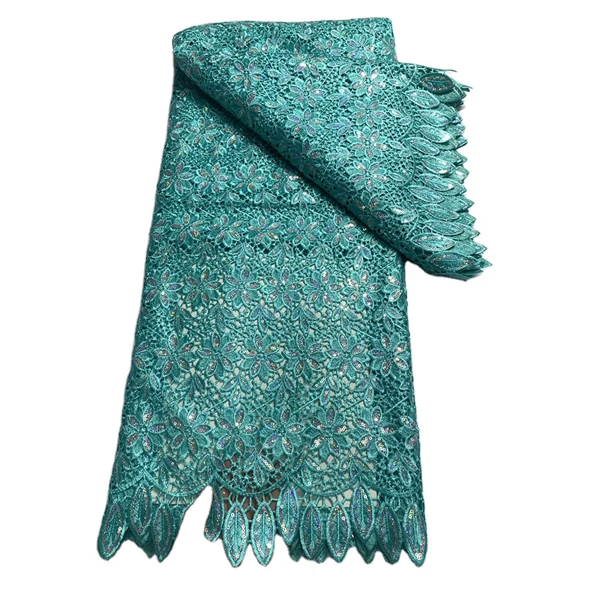 African Textil Water Soluble Square Mesh Lace Fabric Sequins Embroidery Lace Luxury Wedding Dress Dubai