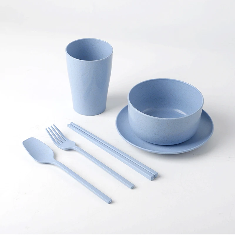 Eco-Friendly Natural Wheat Bowl Straw Wheat Cup Wheat 6Pcs Set Kids Plate Set Bamboo Fiber Bowl