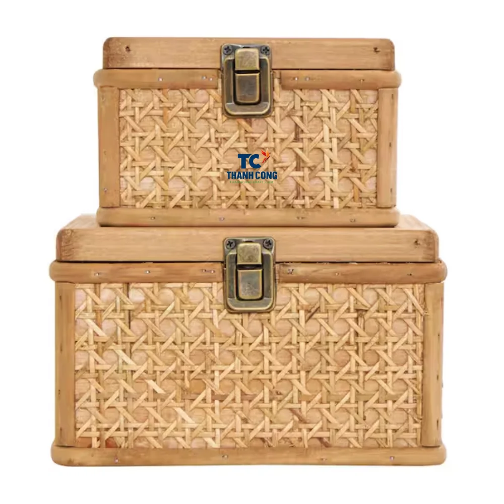 Best Seller 2024 Natural Rattan Handicraft Rectangle Storage Boxes With Glasses Lid For Ramadan Holiday