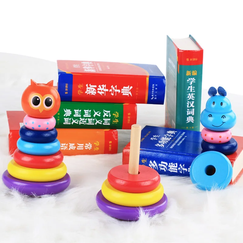Shape Color Recognition Wooden Tumbler Rainbow Tower Wooden Rainbow Stacker
