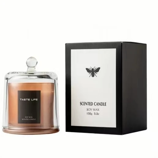 Private Label Soy Wax Scented Jar Candles With Glass Cover Home Deco Scented Candle With Gift Box