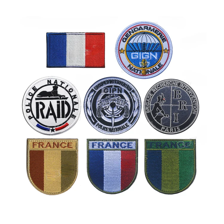 Machine Embroidered Fabric Armband French Flag GIGN GIPN RAID and BRI Round Morale Badges with Hook Loop Backing