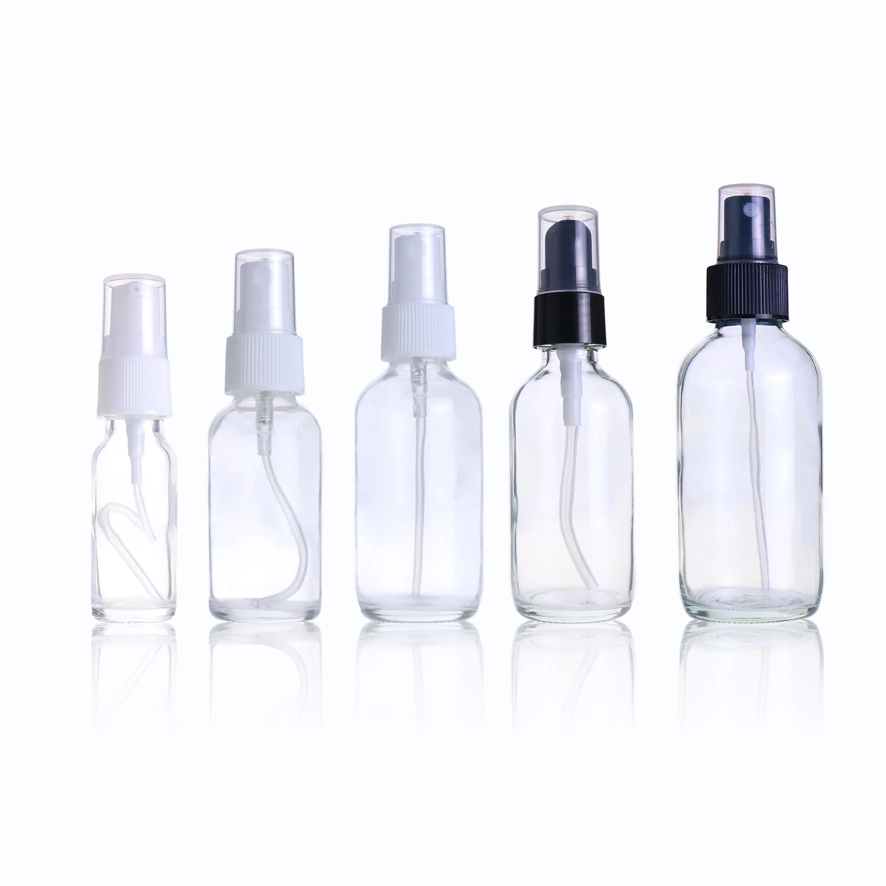 Wholesale 15ml30ml60ml120ml Clear Round Glass Empty Essential Oil Body Lotion Spray Bottle With Mist Fine Spray Pump