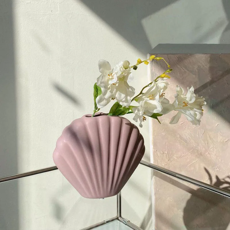 Pretty Decorative Ceramic Shell Shape Vase Creative Living Room Entrance Family Decoration Flower Vase Home Decor