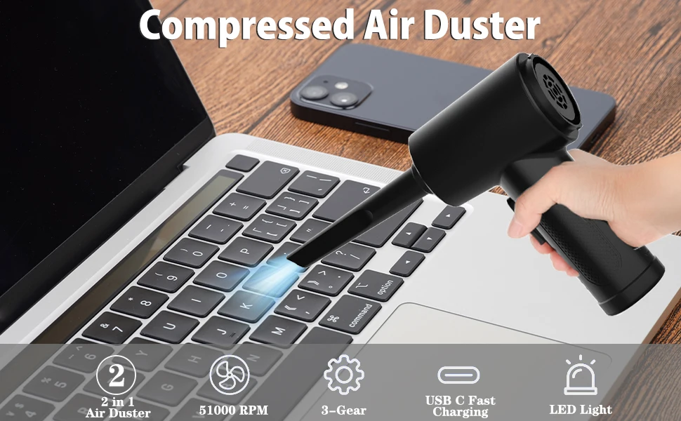 Portable 7000pa Air Duster Blowing and vacuum 2 in 1 Rechargeable Turbojet Air Duster Cordless Air Duster for Home Pet Computer