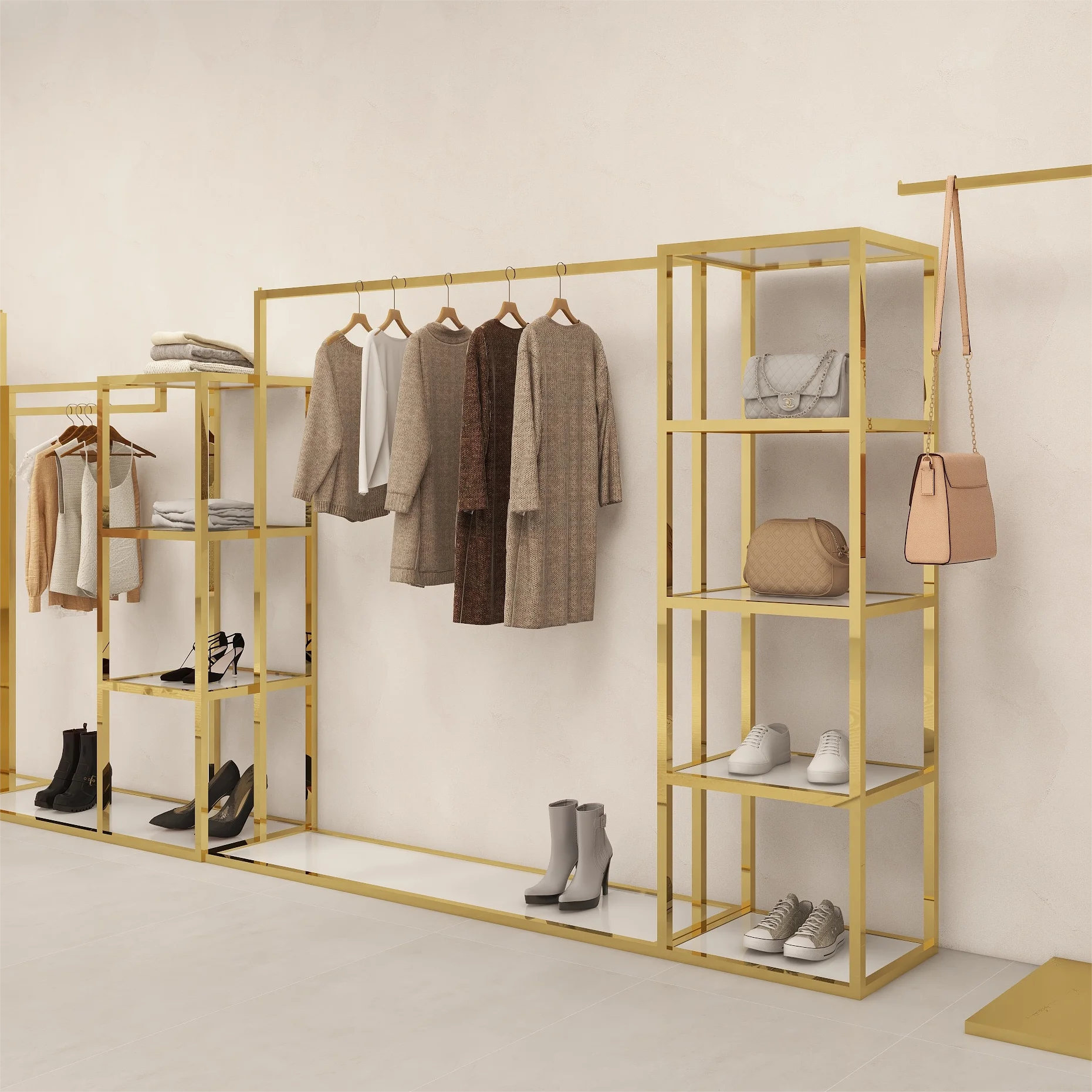 Подгонянные стеллажи для демонстрации одежды женские металлические