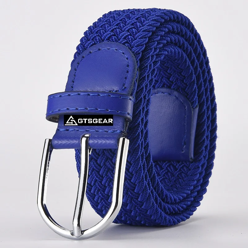 BLT68 A13 Blue Elastic Stretch Waist Belt Canvas Stretch Braided Elastic Woven canvas Elastic stretch Canvas Pin Buckle Belt