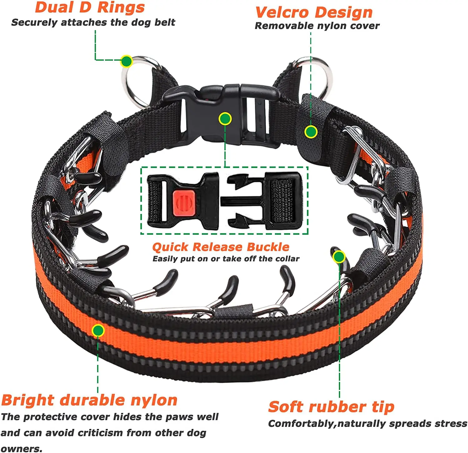 NIBAO Dog Pinch Collar, Prong Dog Training Collar with Removable Quick-Release Buckle