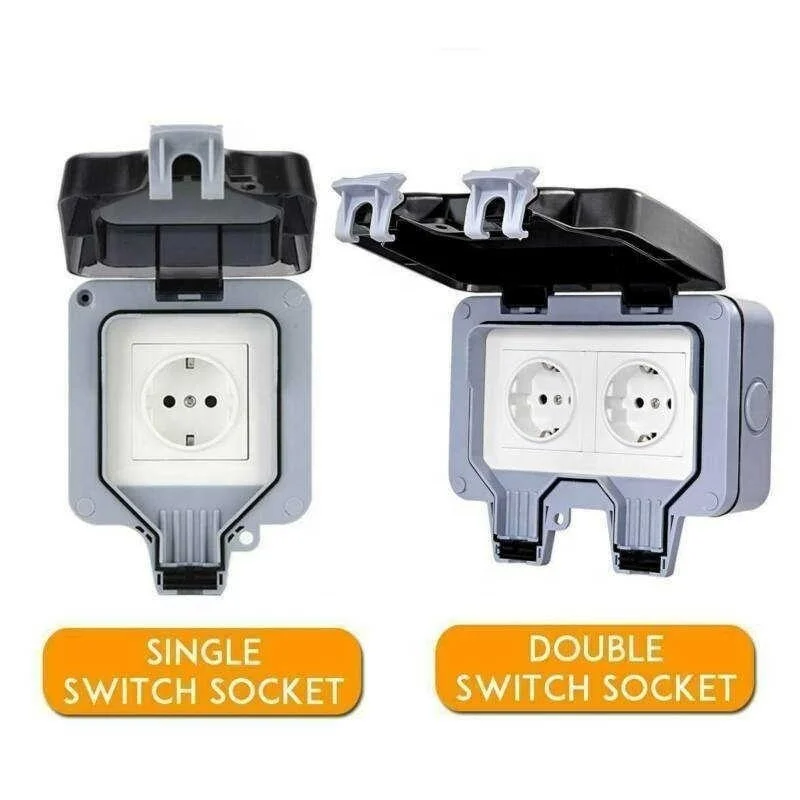 German Type Outdoor Waterproof Socket Rainstorm-proof Socket British Standard Anti-leakage Charging Socket