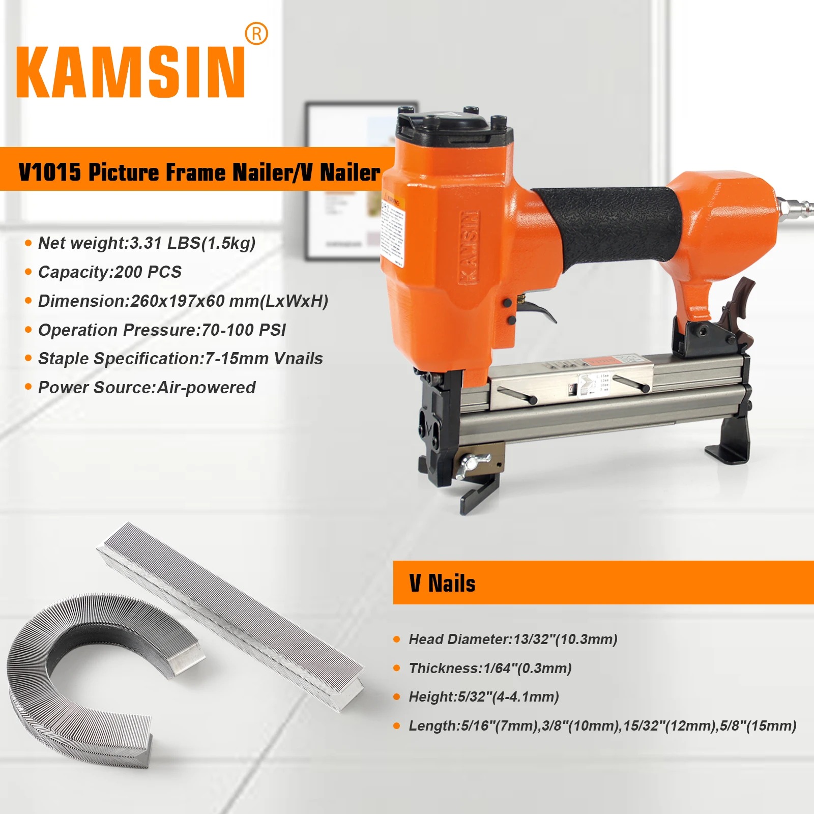 Пневматический гвоздезабиватель KAMSIN V1015 30 калибра 10 3 мм Корона V-образный гвоздь пистолет для фоторамки