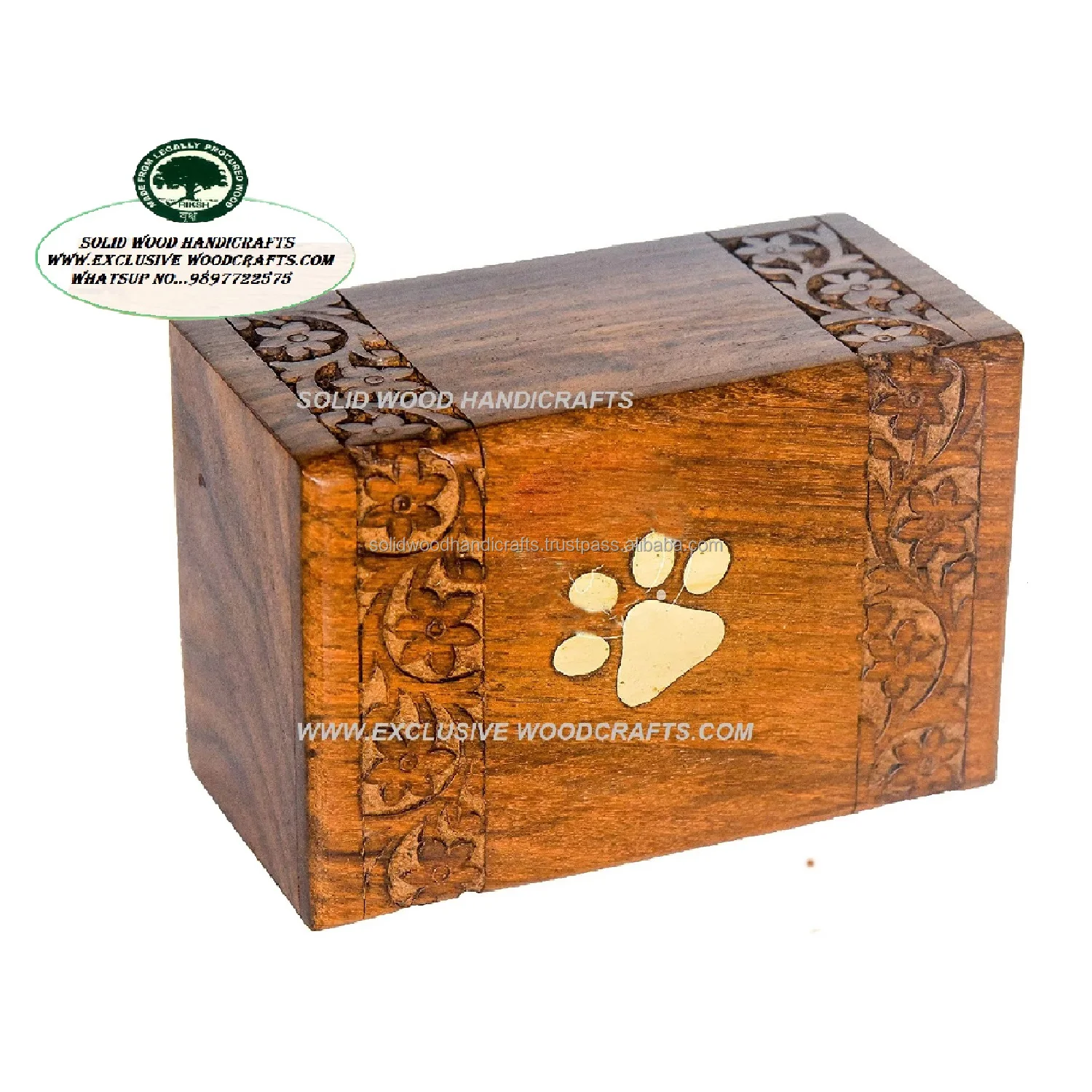 paw print wooden pet cremation urns  square shape item
