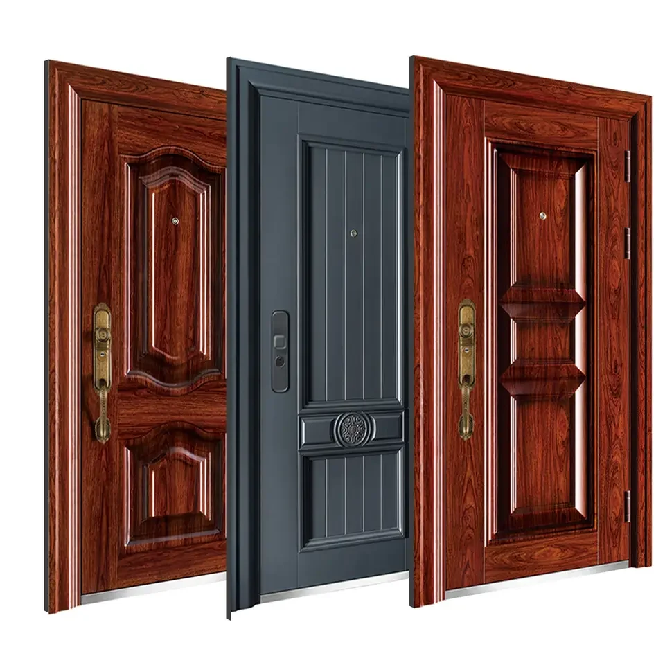 New Style Modern Puertas De Seguridad Exterior Double Metal Main Exterior Steel Front Entrance Security Door