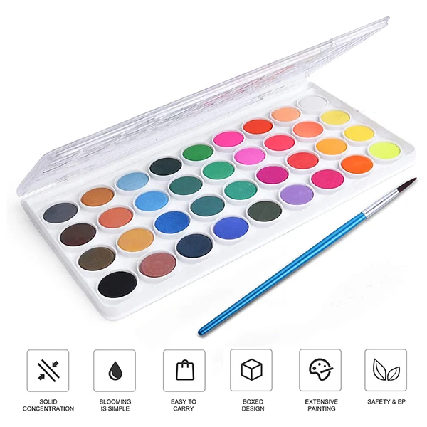 36 Different Colors Watercolour Paints Set with Paint Brushes and Watercolor Paper Pad