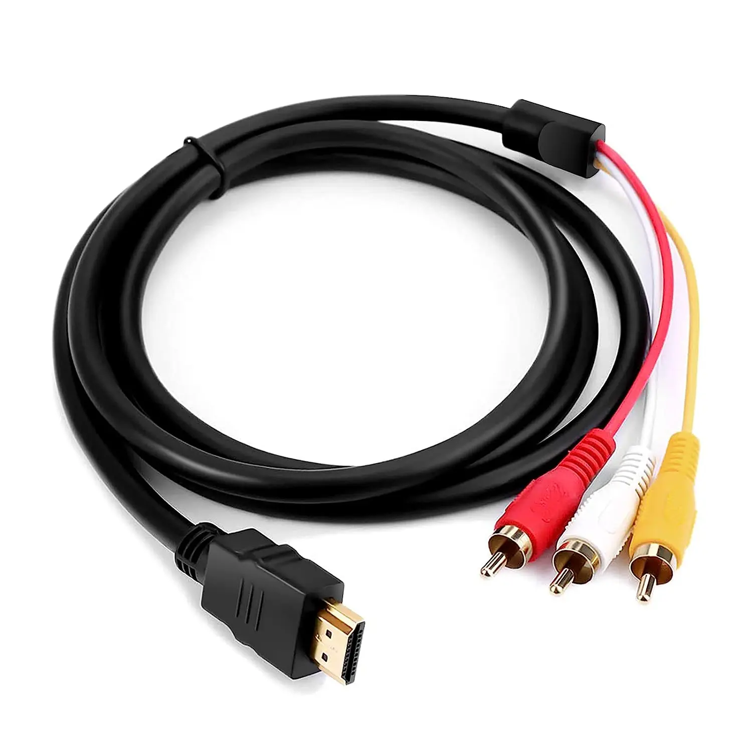 RCA Cable, 1080P 5ft  Male to 3-RCA Video Audio AV Cable Connector Adapter One-Way Transmitter for TV HDTV DVD
