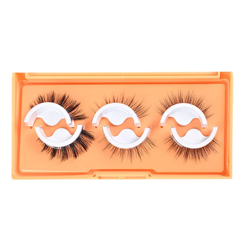 Handmade Mink One-Piece False Eyelash Extension Makeup Mirror Gift Box with Three Pairs Glue-Free Eyelashes Mixed Lengths